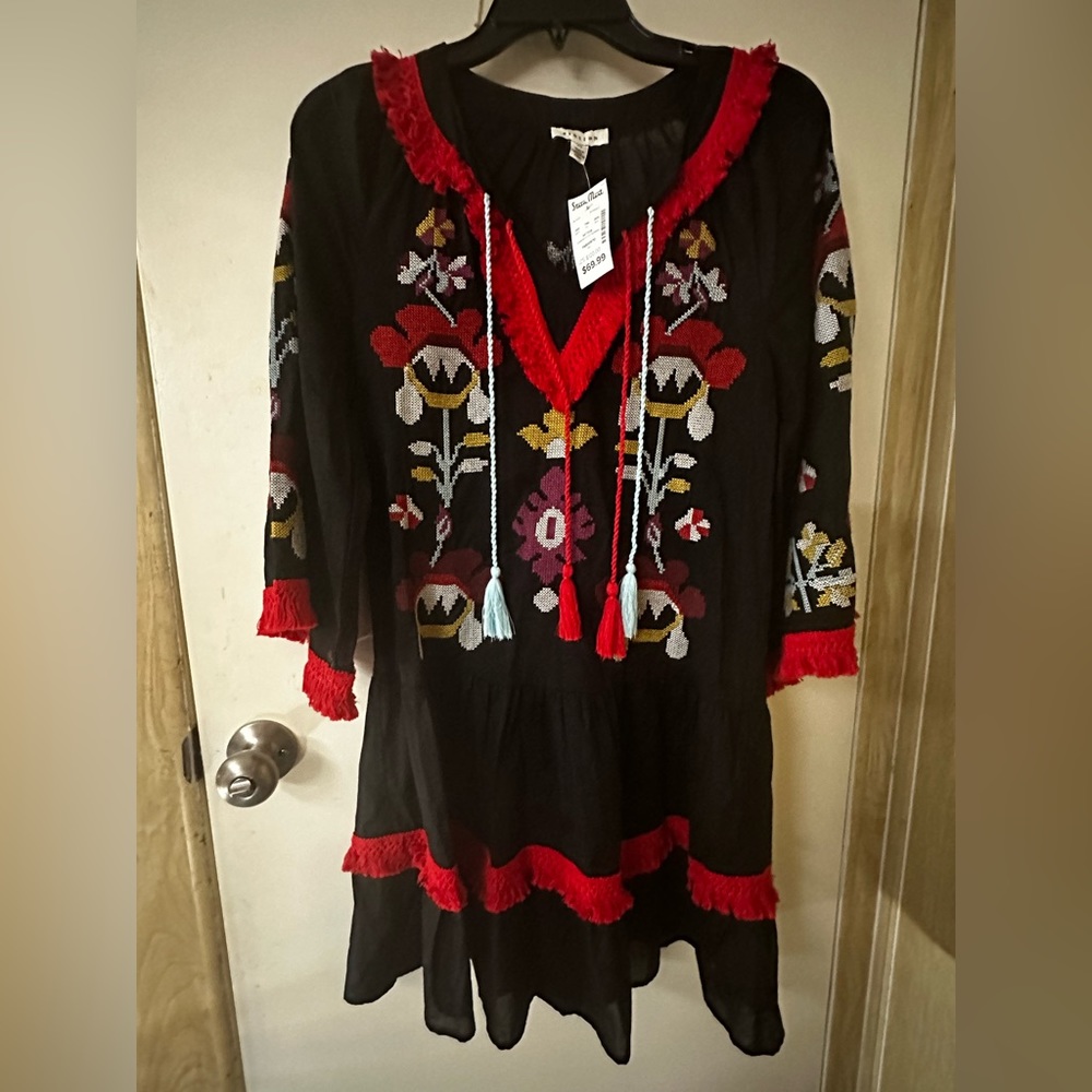NWT Stellah embroidered sheer dress cover up bathing suit cover sundress black